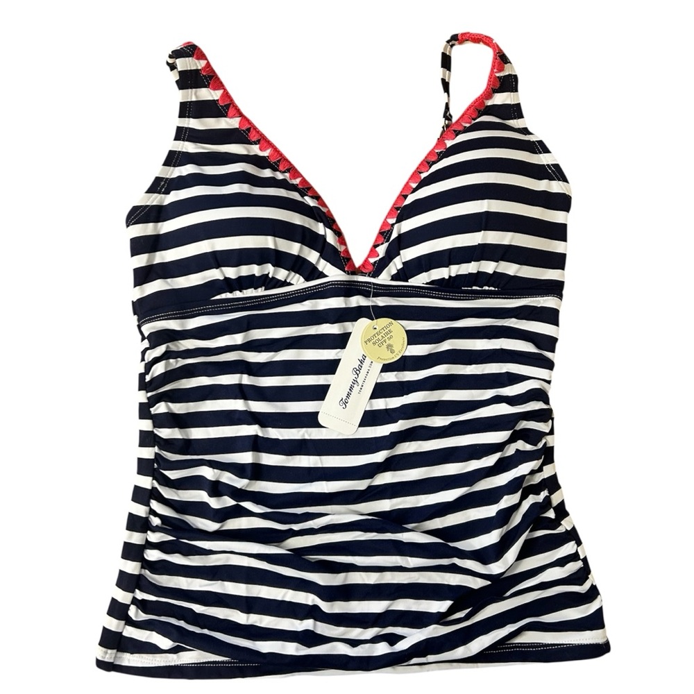 Tommy Bahama Breton Stripe OTS Long Tankini Top Mare Navy/White NWT | XS